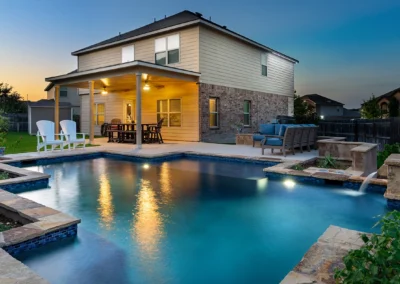 geometric pool at dusk
